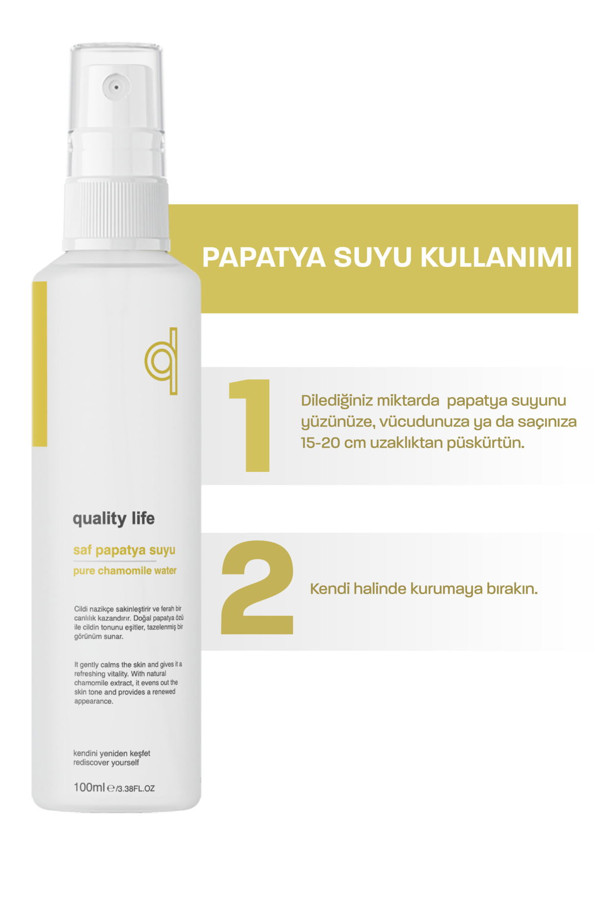 Quality Life Doğal Papatya Suyu Saç Açıcı Sprey Saç Renk Açıcı Saf Saç Toniği Parlaklık Veren Tonik Bebek 100 ml fotoğrafı 5 (önizleme)