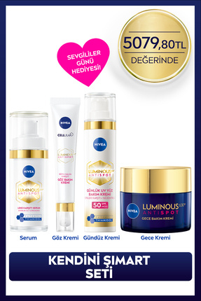 NIVEA Luminous630 Leke Karşıtı Cilt Bakım Seti, Cilt Serumu, Göz, Gündüz ve G...