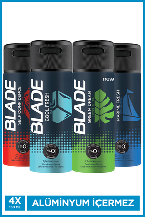 Blade Erkek Deodorant 4x150 Ml (Cool,Marine,Self Confidence,Green Dream) Hızl...