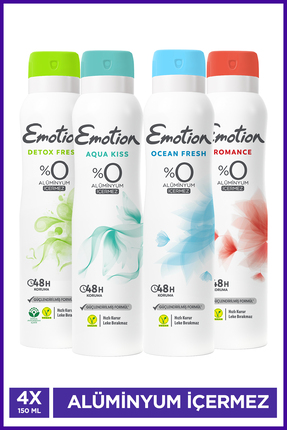 Emotion Kadın Alüminyumsuz Vegan Deodorant Set 4x150 Ml (Ocean Fresh,Romance,...