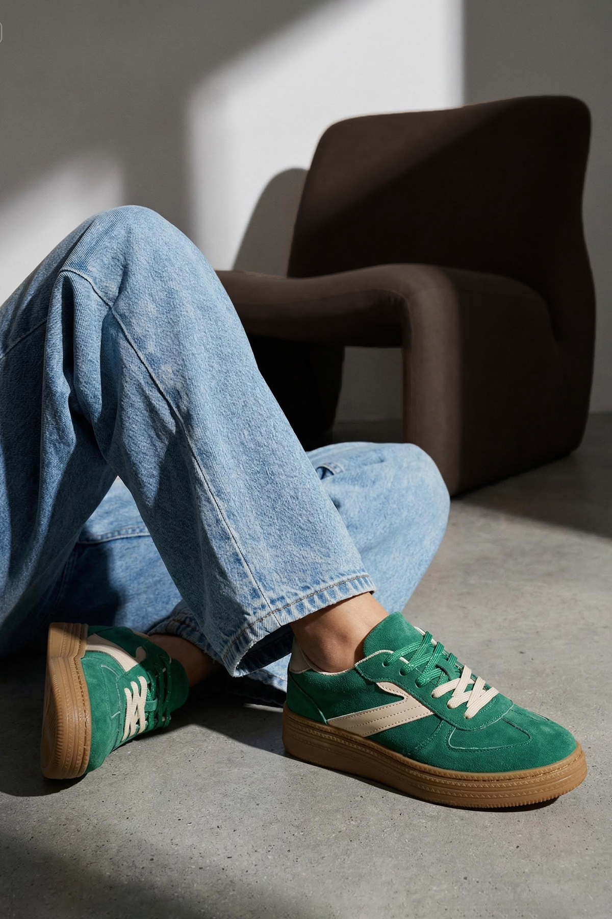 TRENDYOL SHOES Grüne Retro-Sportschuhe für Damen mit zwei Schnürsenkeln und d...