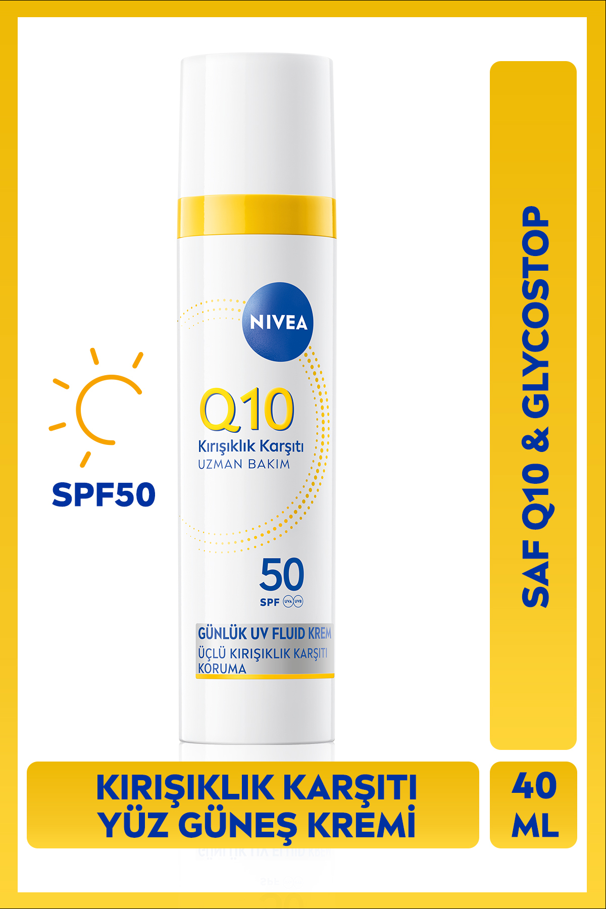 Q10 SPF50 Güneş Koruyucu Yüz Kremi 40ml, Kırışıklık Karşıtı Serum, Göz ve Gece Kremi, Çanta Hediye — SET.NVE.1362 — تصویر 5 از 9