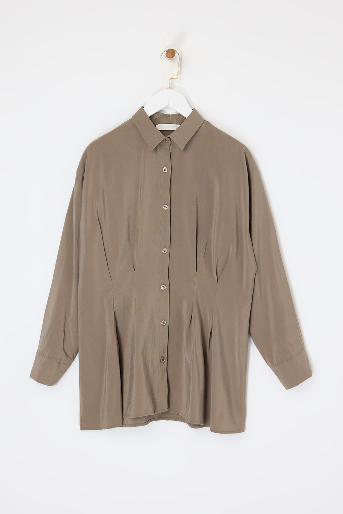 Trendyolmilla  Vizon Önü Pileli Modal Gömlek TDRSS26GO00010 - Görsel 5