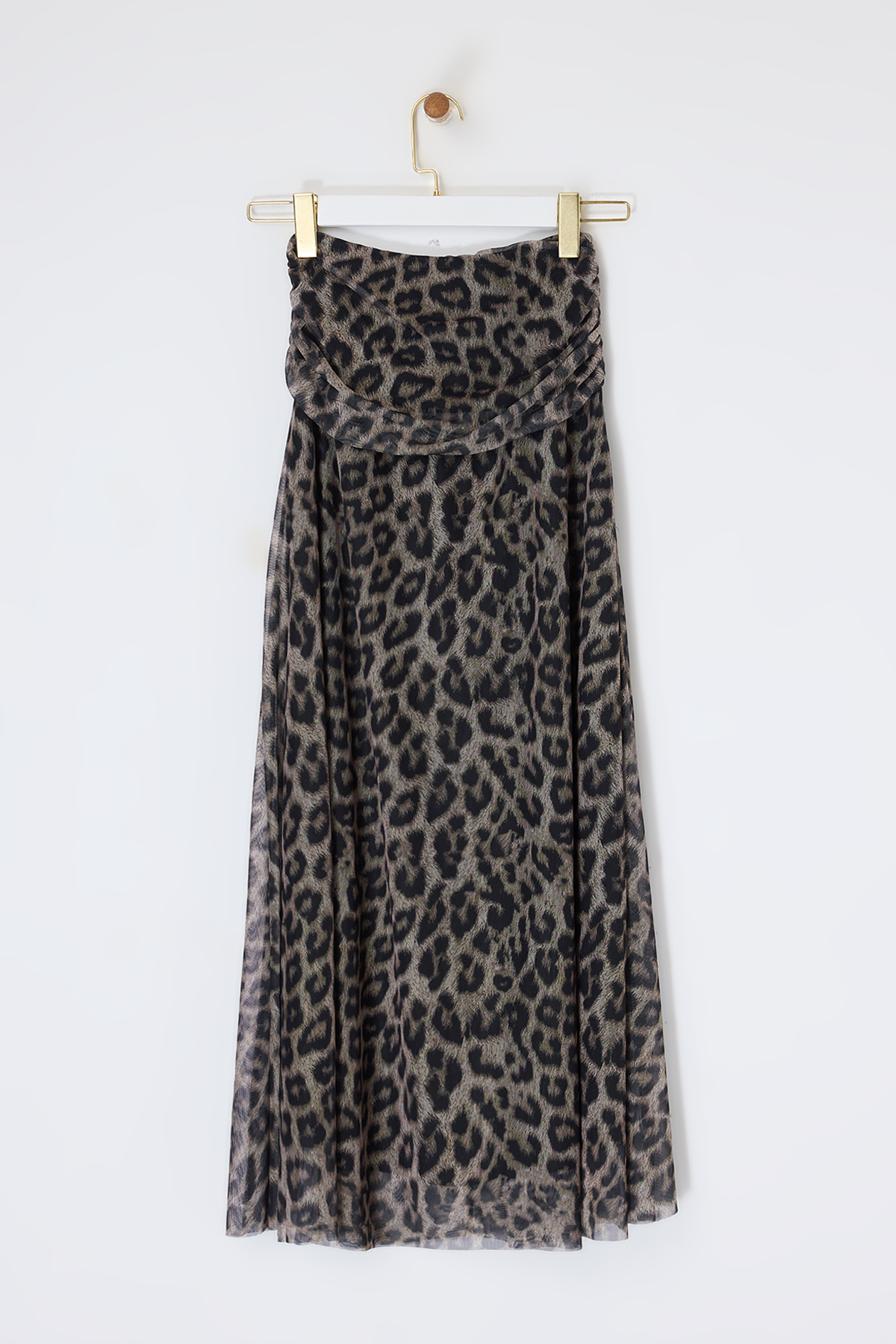 Trendyolmilla  Kahverengi Leopar Desenli Büzgülü Tül Etek TDRSS26ET00023 - Görsel 4