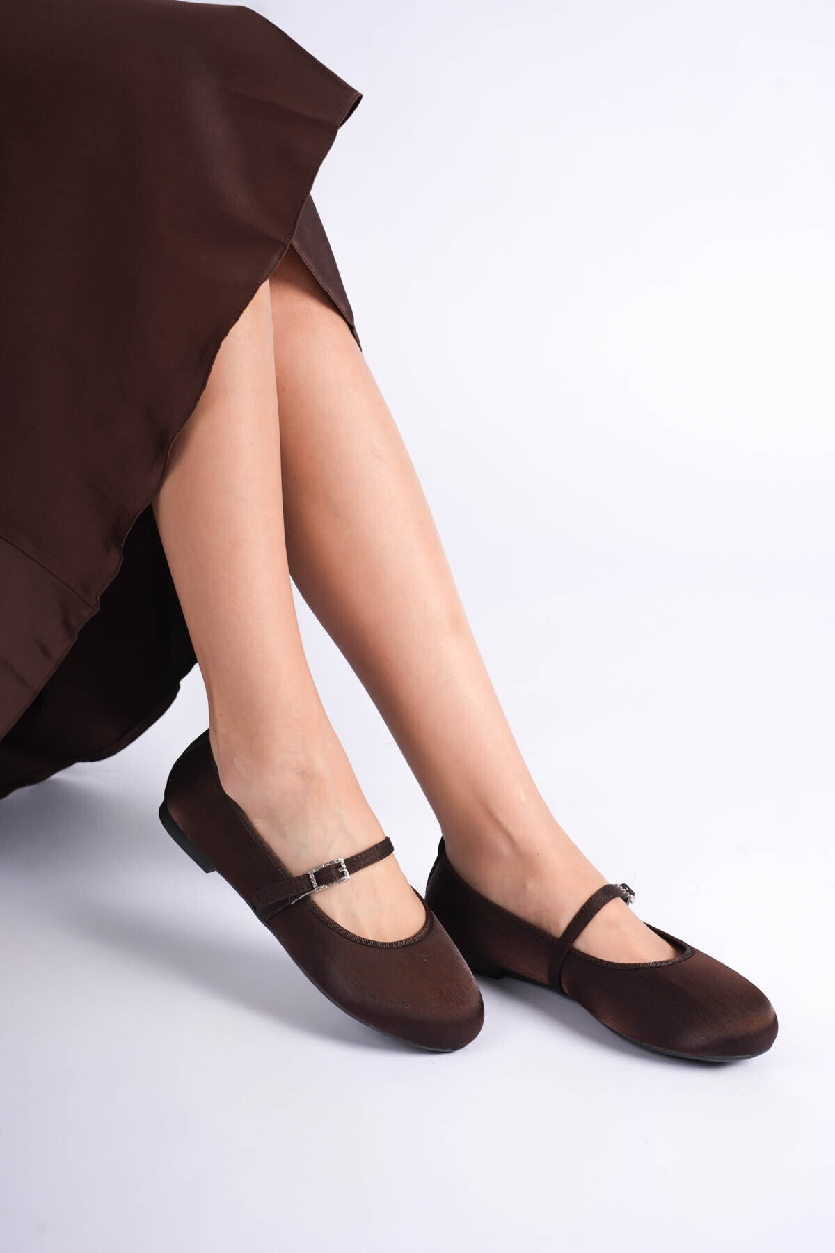 İncimoda  aci kahve Saten Kadın Ortopedik Babet Hafızalı Taban Yuvarlak Burun Balerin Ayakkabı - Görsel 6