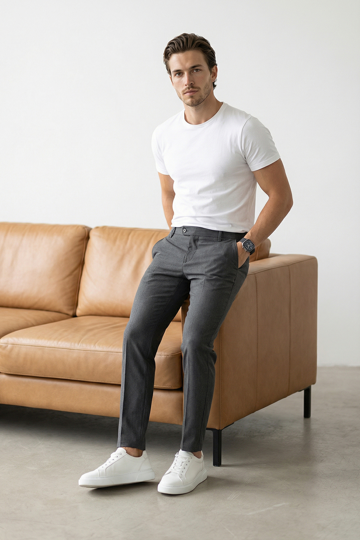 Trendyolmilla Man Antrasit Dar Kalıp/Slim Fit Boru Paça Yüksel Bel Yazlık Erkek Dokuma Pantolon TMNSS26PL00022