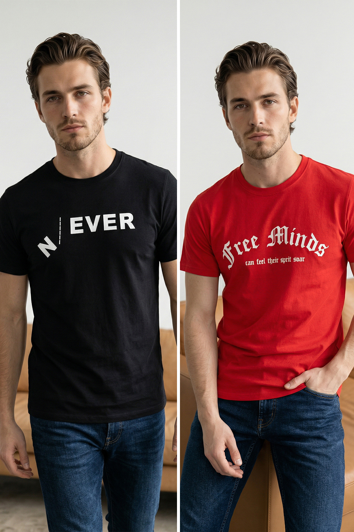 Trendyolmilla Man Siyah-Kırmızı 2'li Paket Regular/Normal Kalıp Baskılı %100 Pamuk T-Shirt TMNSS26TS00043