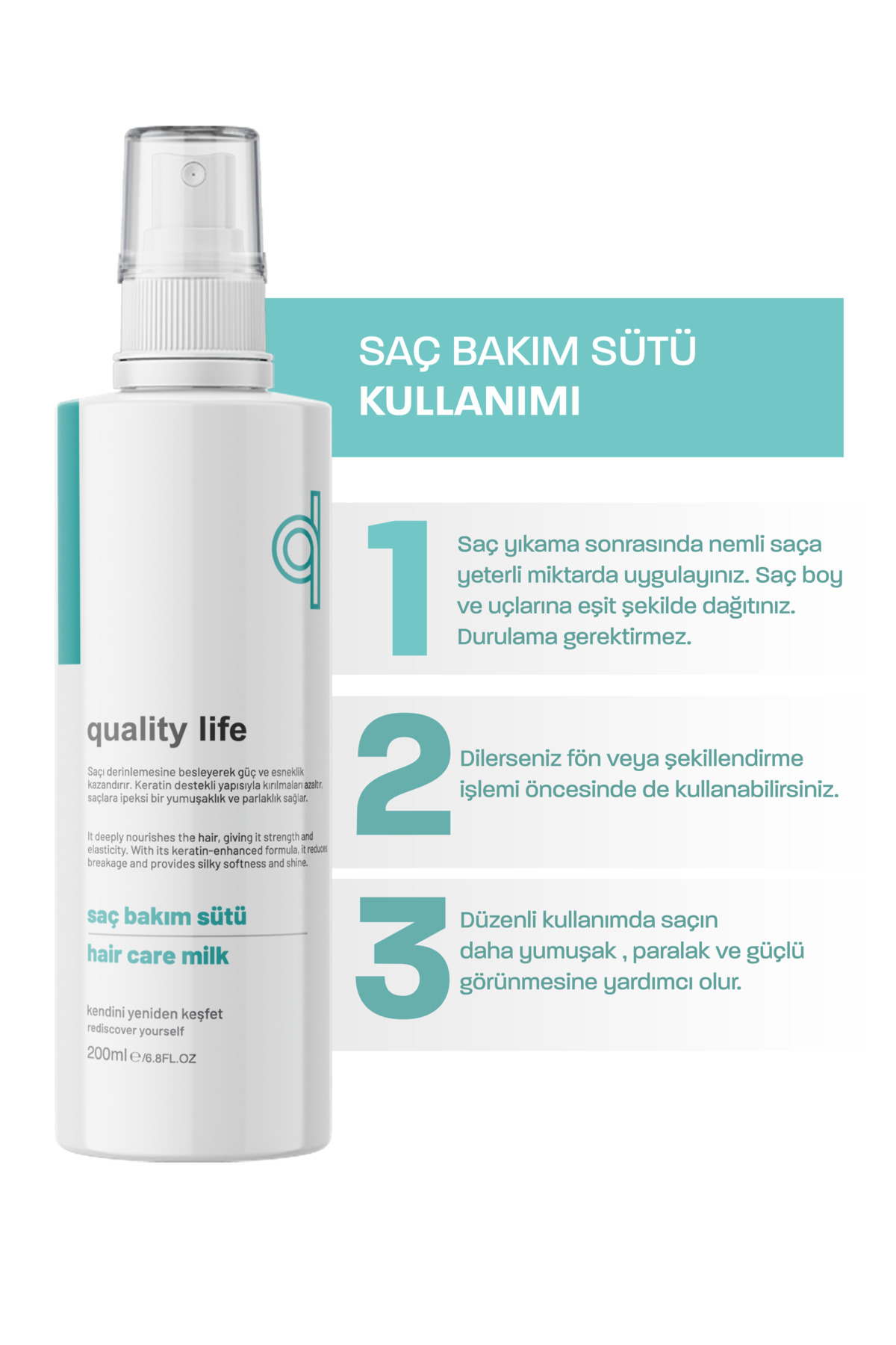 Milk Keratin Saç Bakım Sütü Sprey Keratin Milk Besleyici Kolay Saç Tarama Spreyi 200 ml — besleyici-keratin-kolajen-saç-bakı-sütü — تصویر 6 از 9