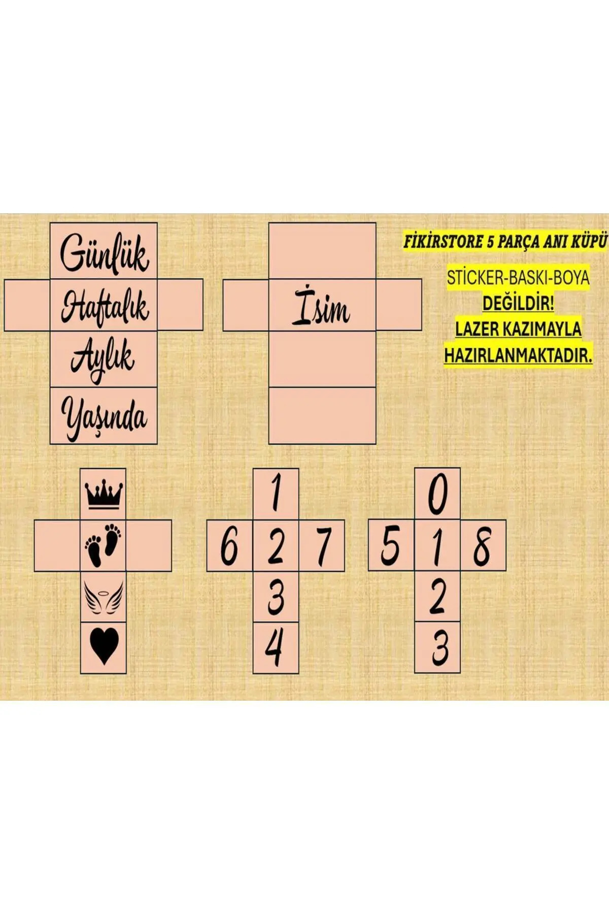 fikirstore Anne Bebek Hatıra Fotoğraf Çekim Anı Küpleri Lazer Kazımalı Isimli 5'li Set fotoğrafı 5 (önizleme)