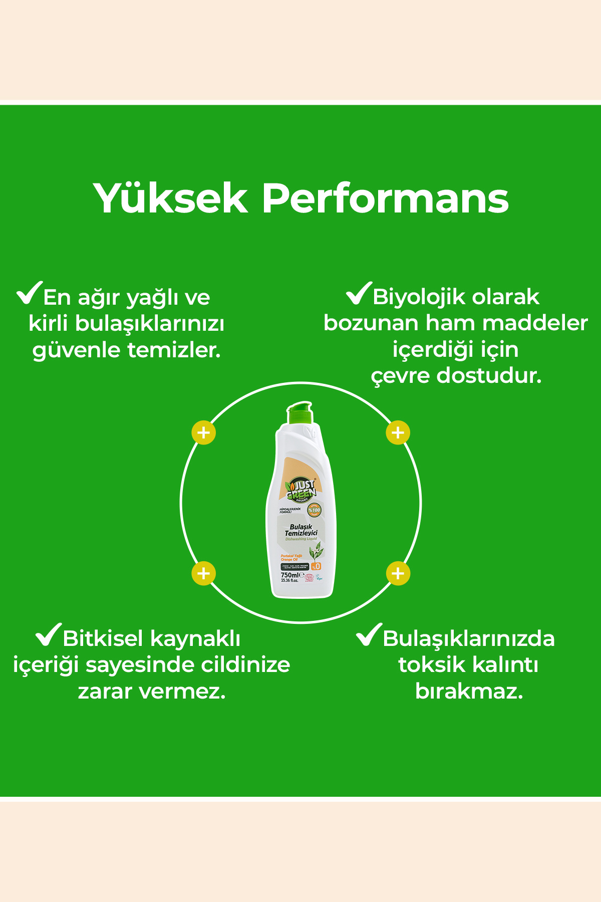 Just Green Organic Bitkisel Elde Bulaşık Deterjanı Portakal Yağlı - %100 Doğal Ve Ferah Temizlik (750 ML) Yerli Üretim fotoğrafı 3 (önizleme)