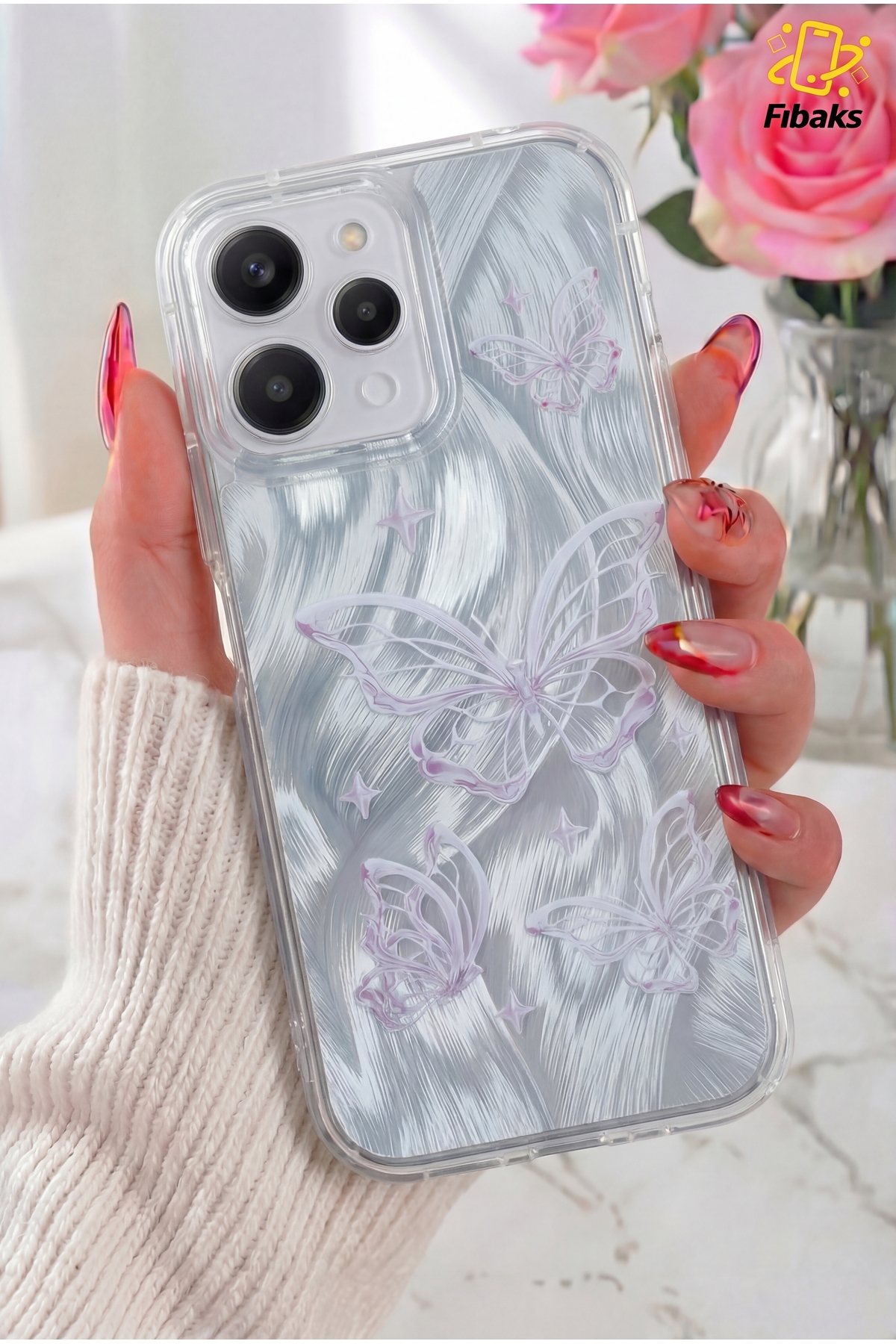 Redmi 12 Case Dismantle Plug Camera Shielded Shiny Hologram Butterfly Pattern Shock Absorber Silicone