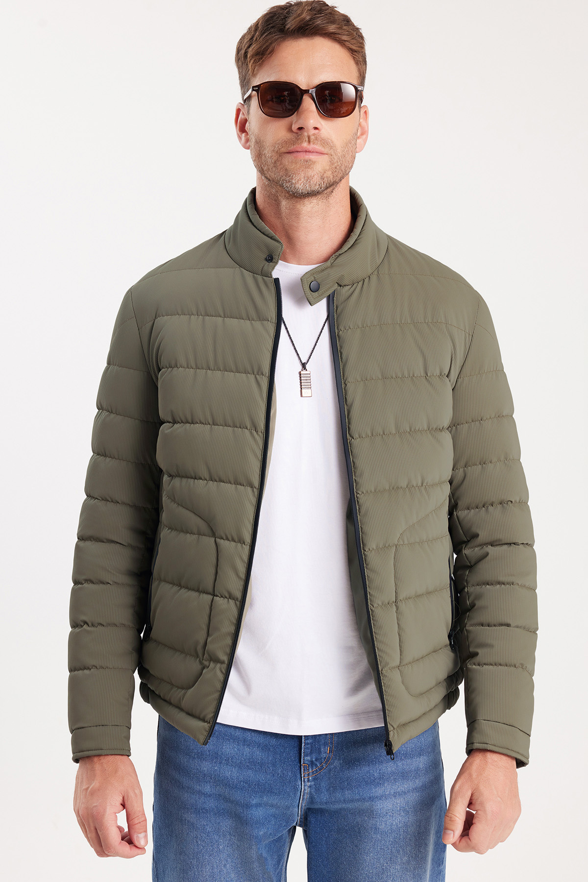 Tudors  Erkek Regular Fit Klasik Kesim Dik Yaka Çift Cepli Sıcak Tutan Haki Şişme Mont - Görsel 3