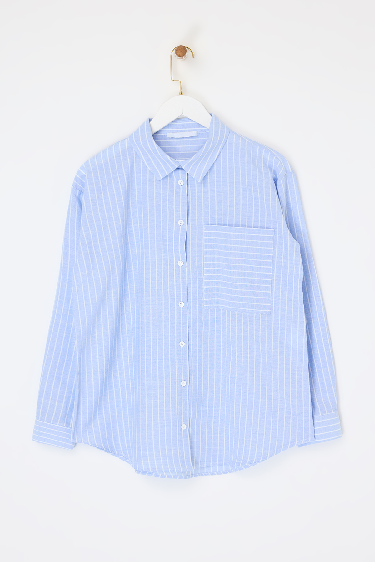 Trendyolmilla  Mavi Dar Çizgili Flamlı Pamuklu Gömlek TDRSS26GO00005