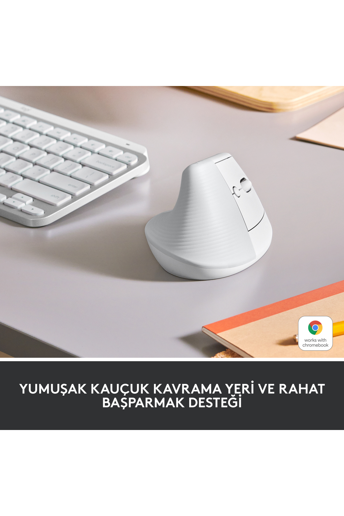 Lift Sessiz Kablosuz Ergonomik Dikey Mouse, Beyaz 910-006475 3
