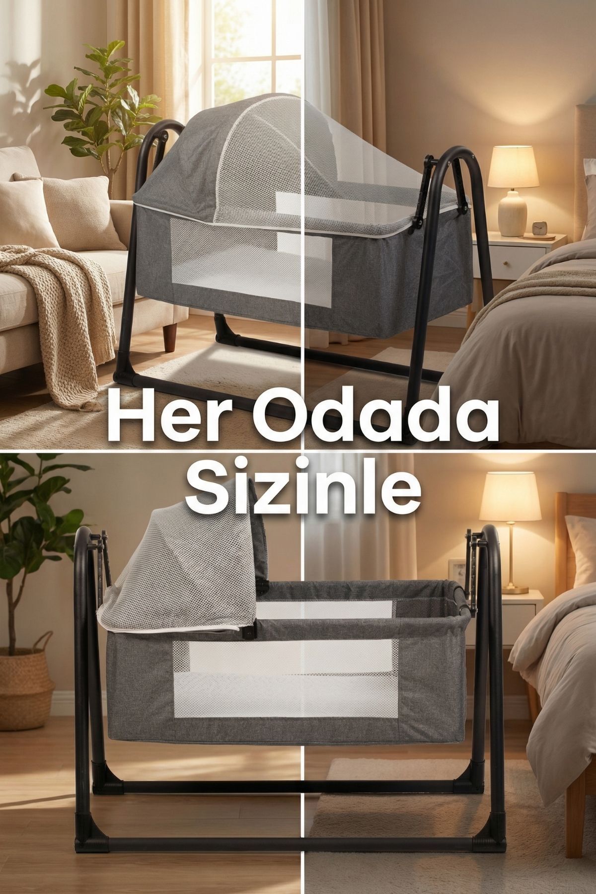 Kiwi Neonest Anne Yanı Kalın Yataklı Cibinlikli Ve Tenteli, Sallanır. Portatif Sepet Beşik Yeni Antrasit fotoğrafı 2 (önizleme)