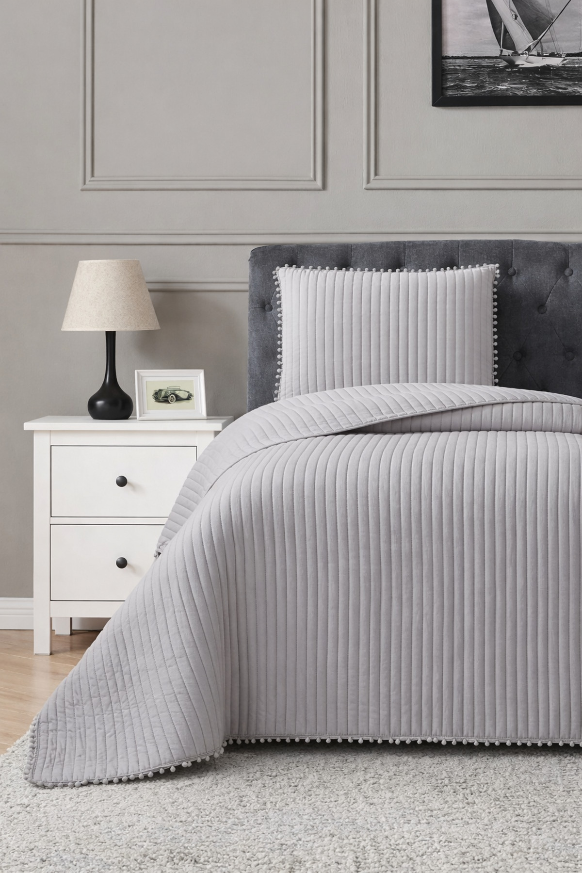 Venice Fiber Filled Single 180x240 Cm Bedspread Grey