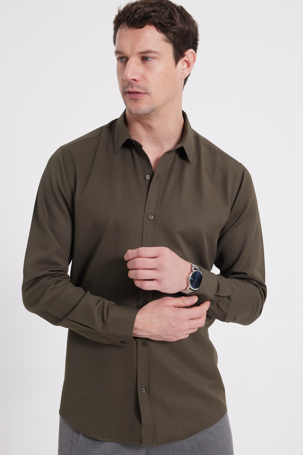 Tudors Modern Slim Fit Pamuklu Kolay Ütülenebilir Armürlü Erkek Gömlek