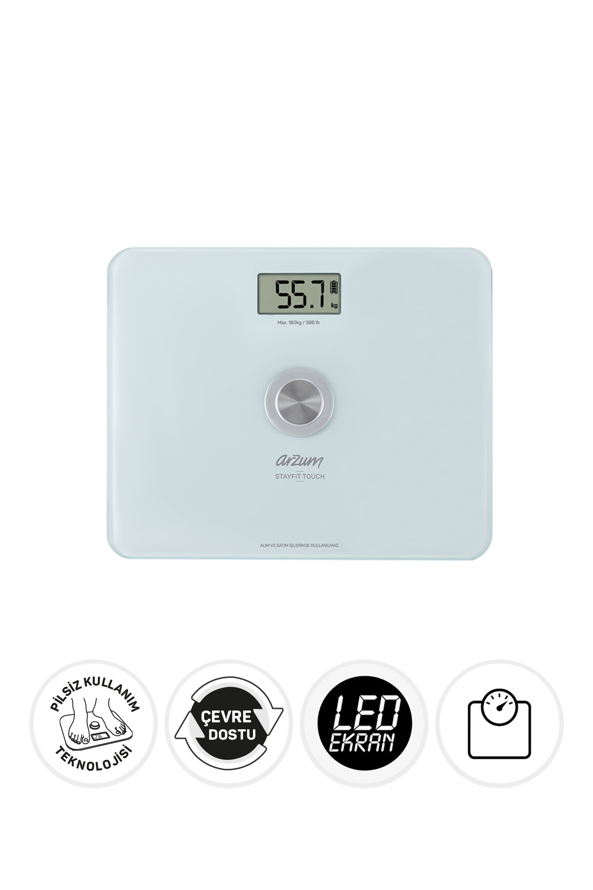 Arzum AR5126 Stayfit Touch Cam Beyaz Baskül, Pilsiz Kullanım, 180 Kg’a Kadar Ölçüm Kapasitesi, Beyaz - Fiyatı, Yorumları