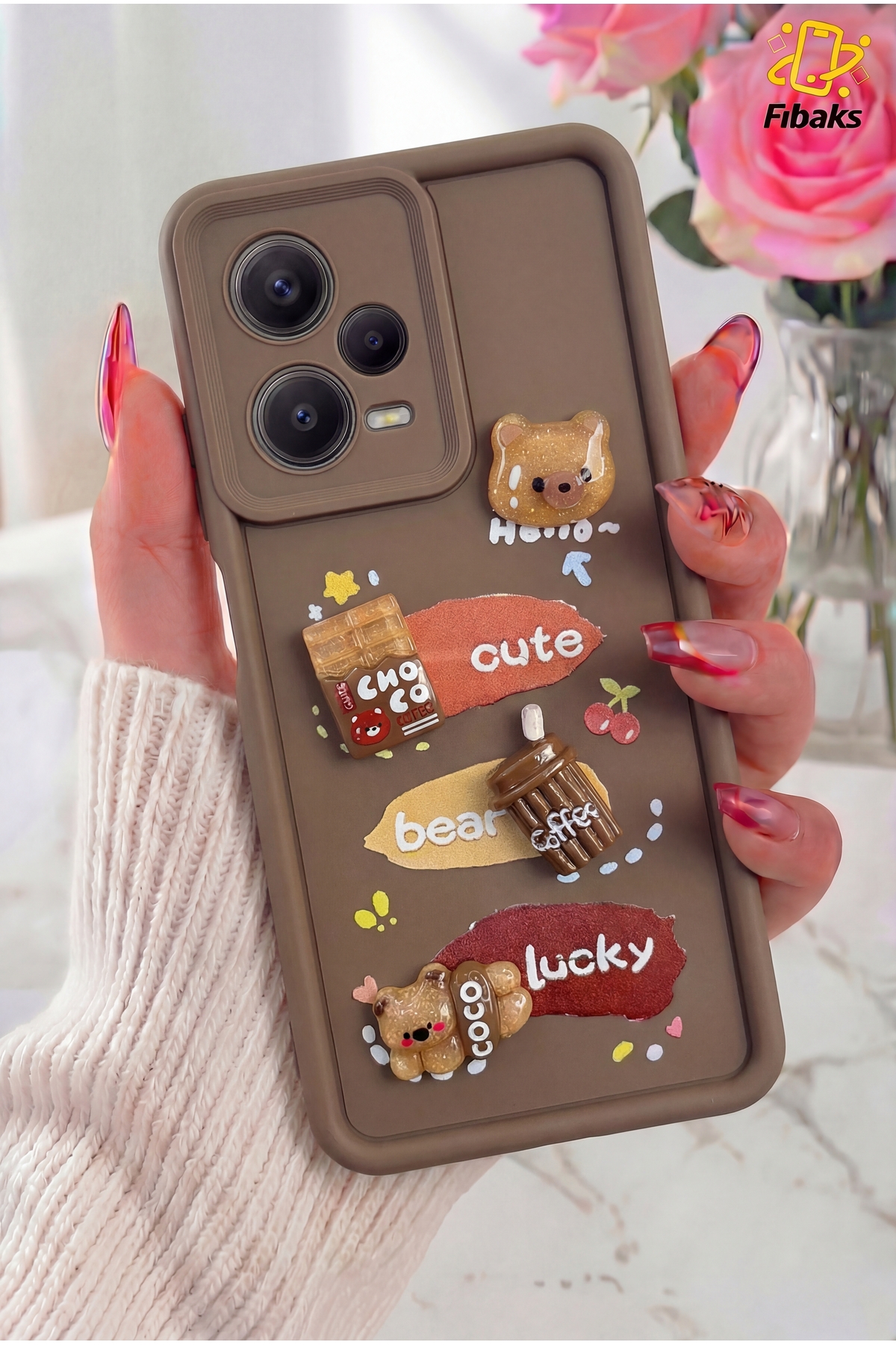 Redmi Note 12 Pro 5g Case Design Patterned Camera Protected Teddy Bear Brown Soft Silicone Cap