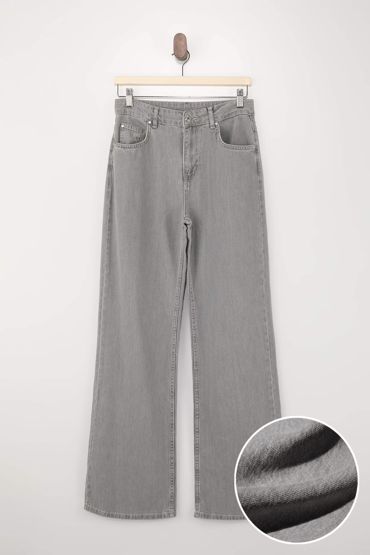 Trendyolmilla  Gri DÖKÜMLÜ Yüksek Bel MEVSİMLİK %100 Pamuk Uzun Boy Wide Leg Jeans TWOSS26JE00127 - Görsel 6