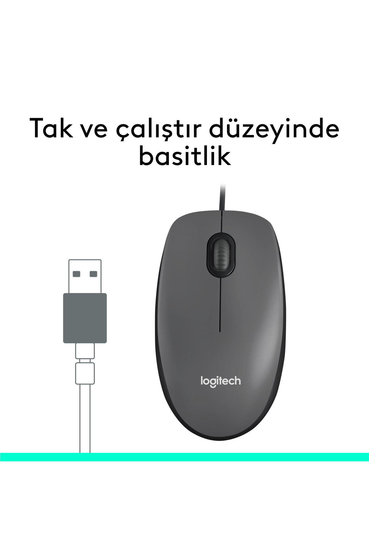 M100 USB Kablolu 1000 DPI Mouse, Siyah 910-006652 5