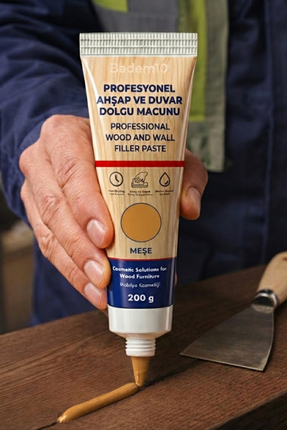 Badem10 Meşe Renk Ahşap ve Duvar İçin Tamir Macunu Kullanıma Hazır 200 Gr Mob...