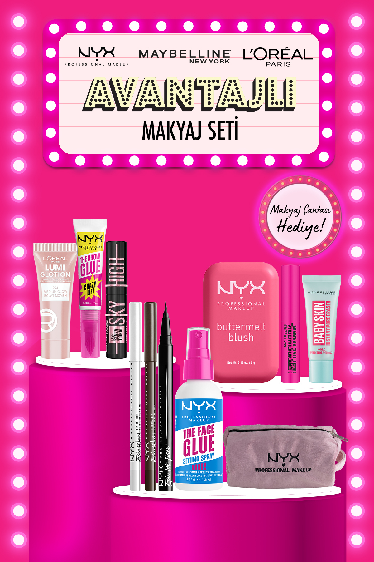 NYX Professional Makeup Tüm Ürünlerim Çantamda Makyaj Seti – NYX Kadife Çanta Hediyeli - Fiyatı, Yorumları