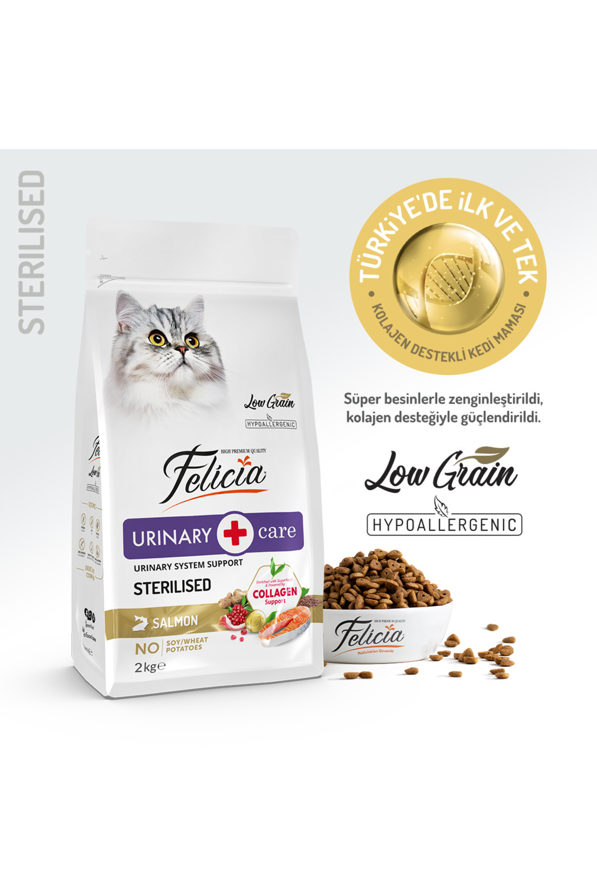 Felicia Kolajen Destekli Hipoalerjenik Somonlu Kısırlaştırılmış Yetişkin Kedi Maması 2KG - Fiyatı, Yorumları
