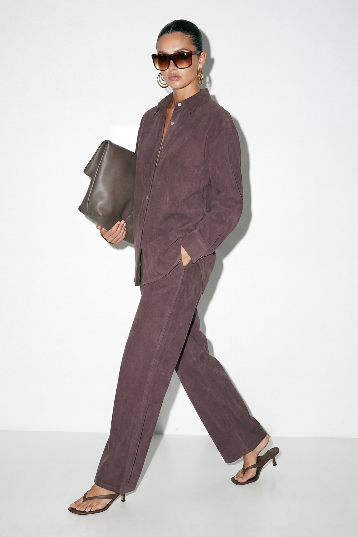 Trendyolmilla  Kahverengi Tencel Salaş Gömlek Takım TDRSS26AU00008 - Görsel 3