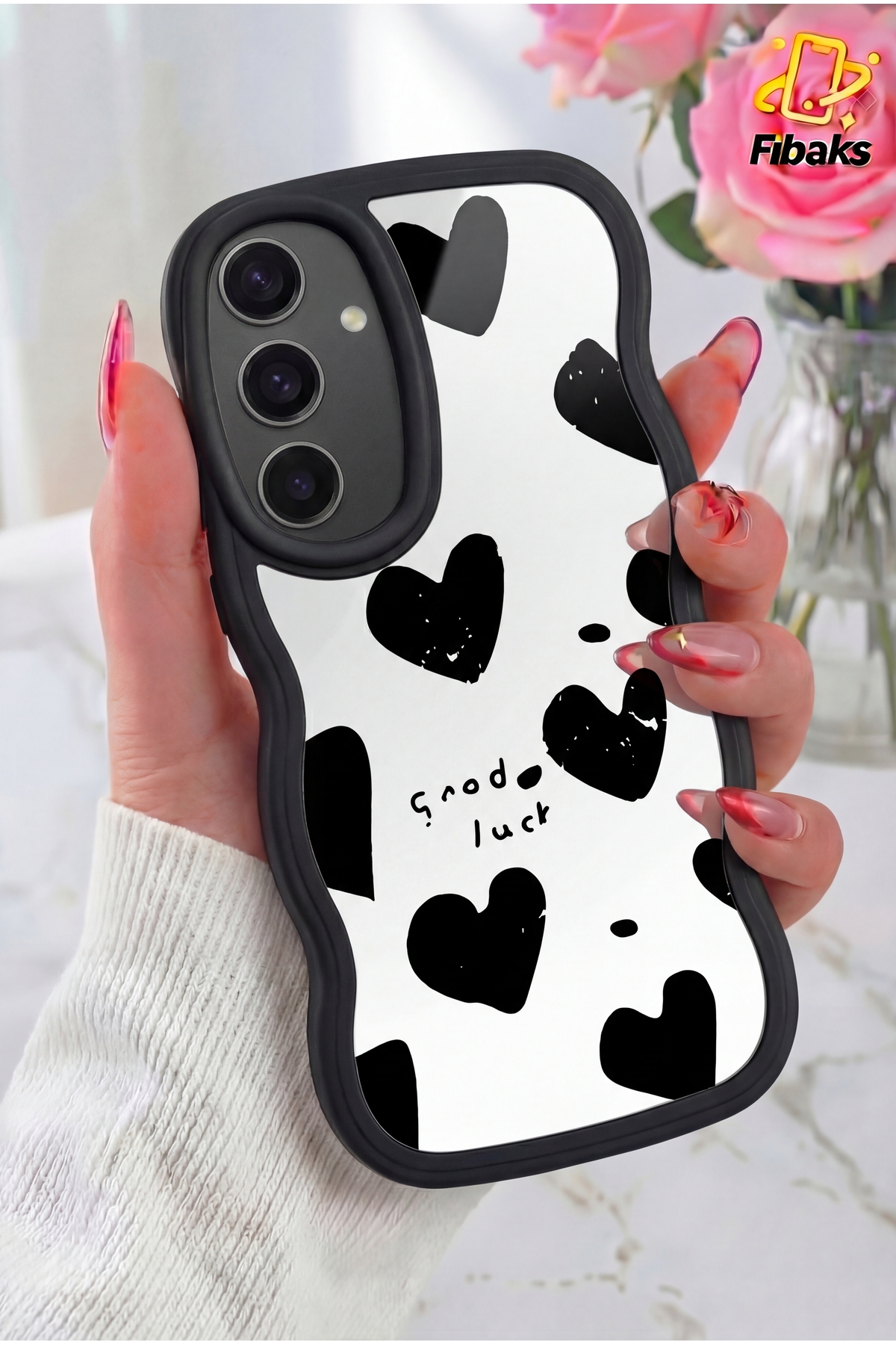 Galaxy S24 FE Case Mirrored Heart Pattern Soft Edge Camera Protected Silicone Cover