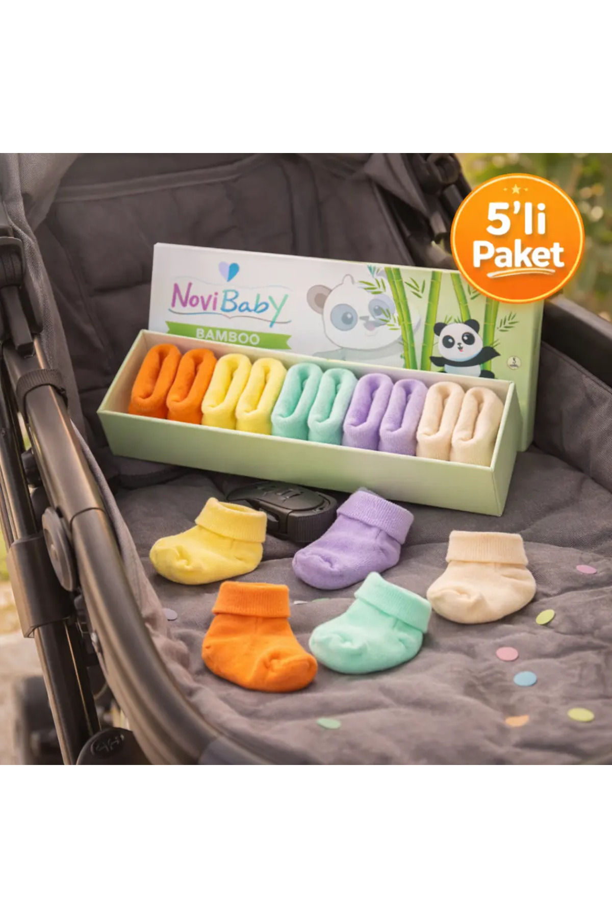 Novibaby 5'li Bambu Yenidoğan Bebek Çorap I Colour Mix I Kız Erkek Bebek Çorabı fotoğrafı 2 (önizleme)