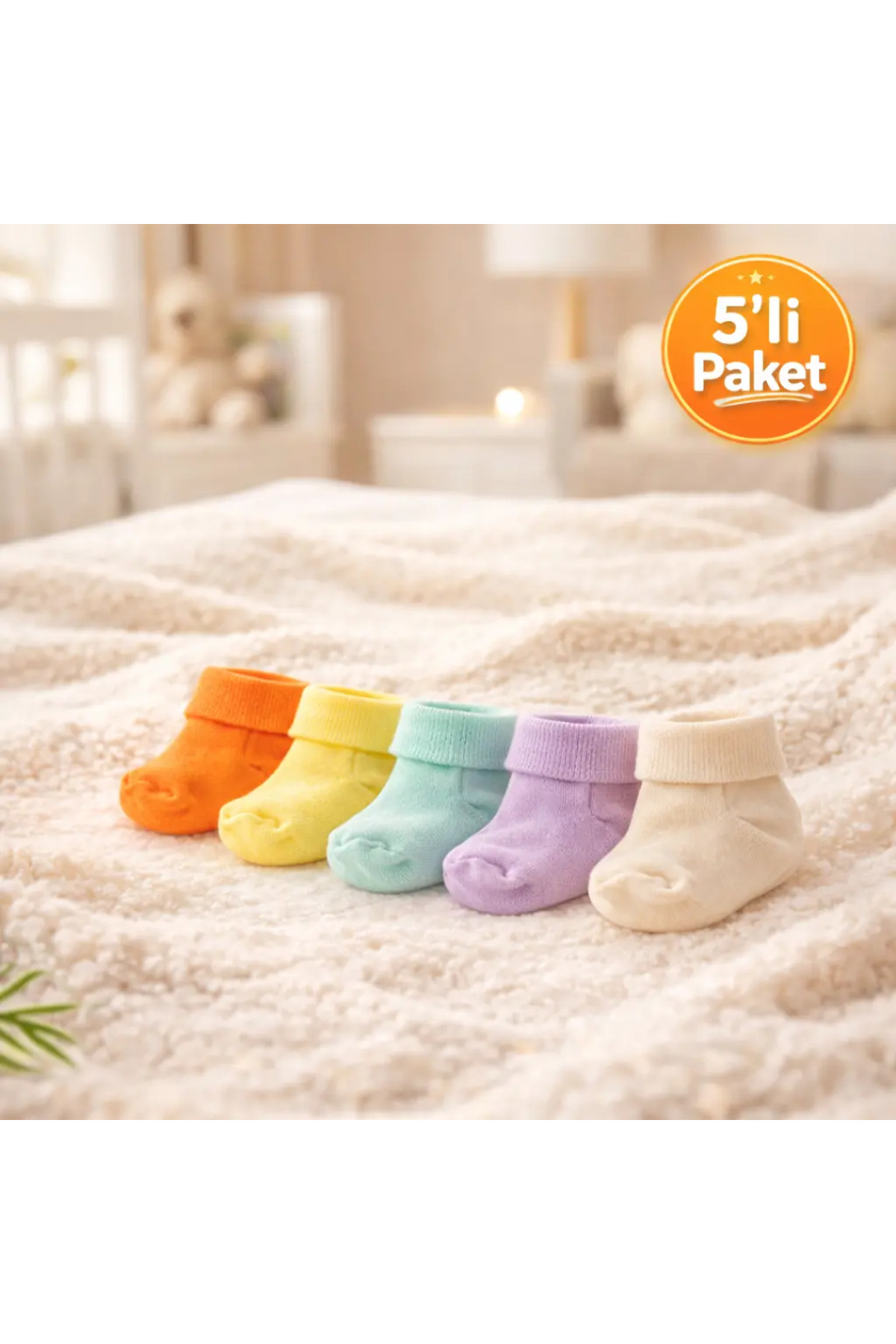 Novibaby 5'li Bambu Yenidoğan Bebek Çorap I Colour Mix I Kız Erkek Bebek Çorabı fotoğrafı 5 (önizleme)