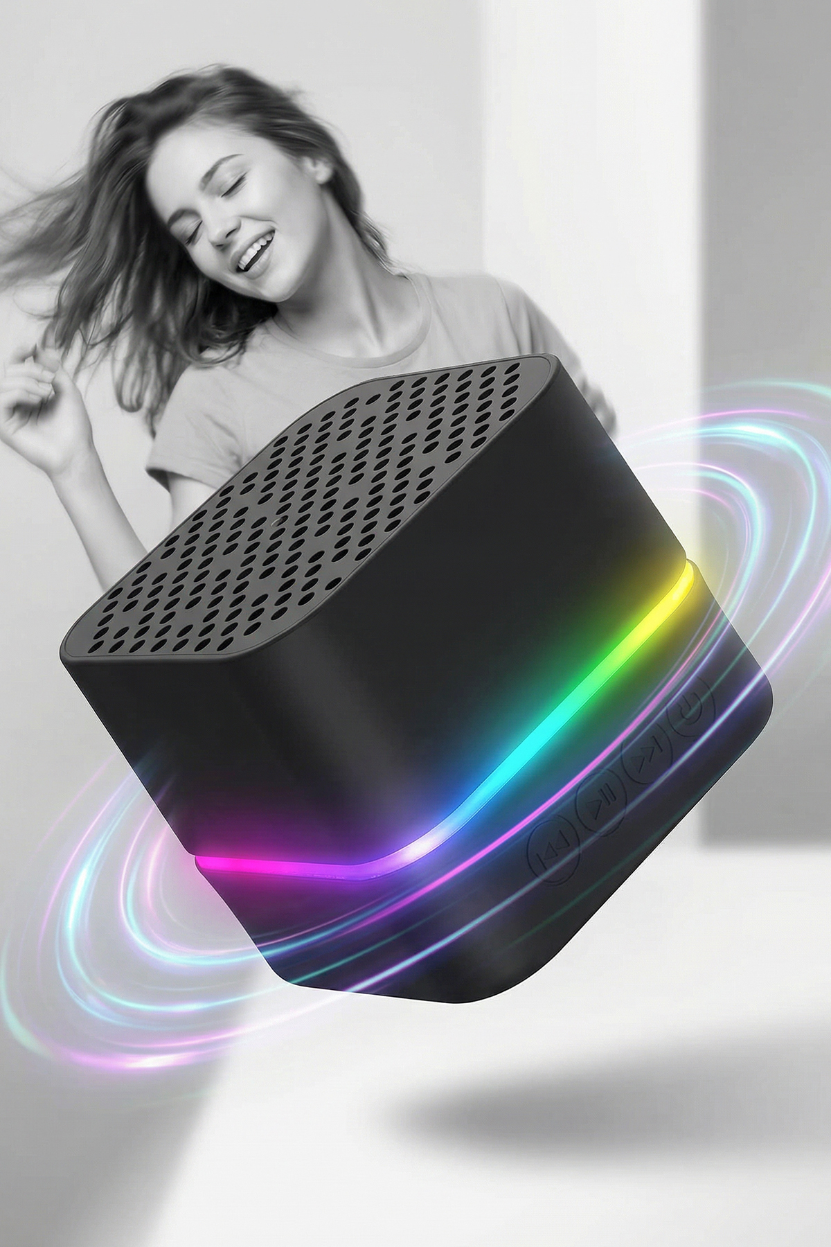 Md-18bt Siyah Dc 5v/usb Tf Kartlı Bluetoothlu Led Işklı Şarjlı Speaker 8