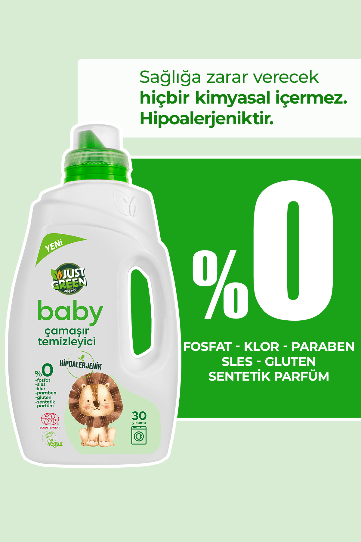 Just Green Organic Bebek Çamaşır Deterjanı,baby Çamaşır Temizleyici,bebekler Için %100 Doğal Ve Hassas Temizlik,1500 ml fotoğrafı 2 (önizleme)