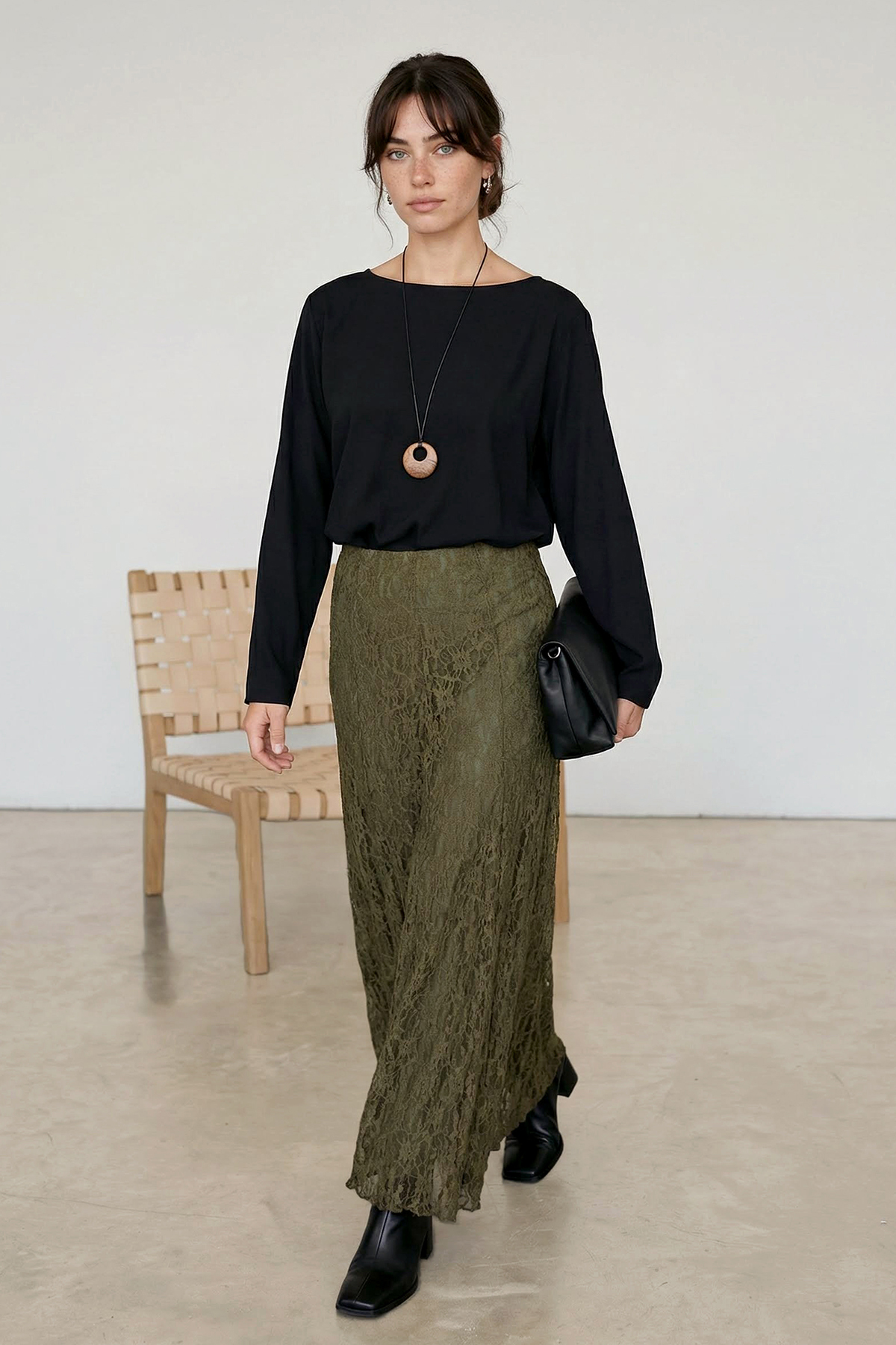 Trendyol Modest Spódnica z prostym splotem z podszewką w kolorze haki TCTAW26...