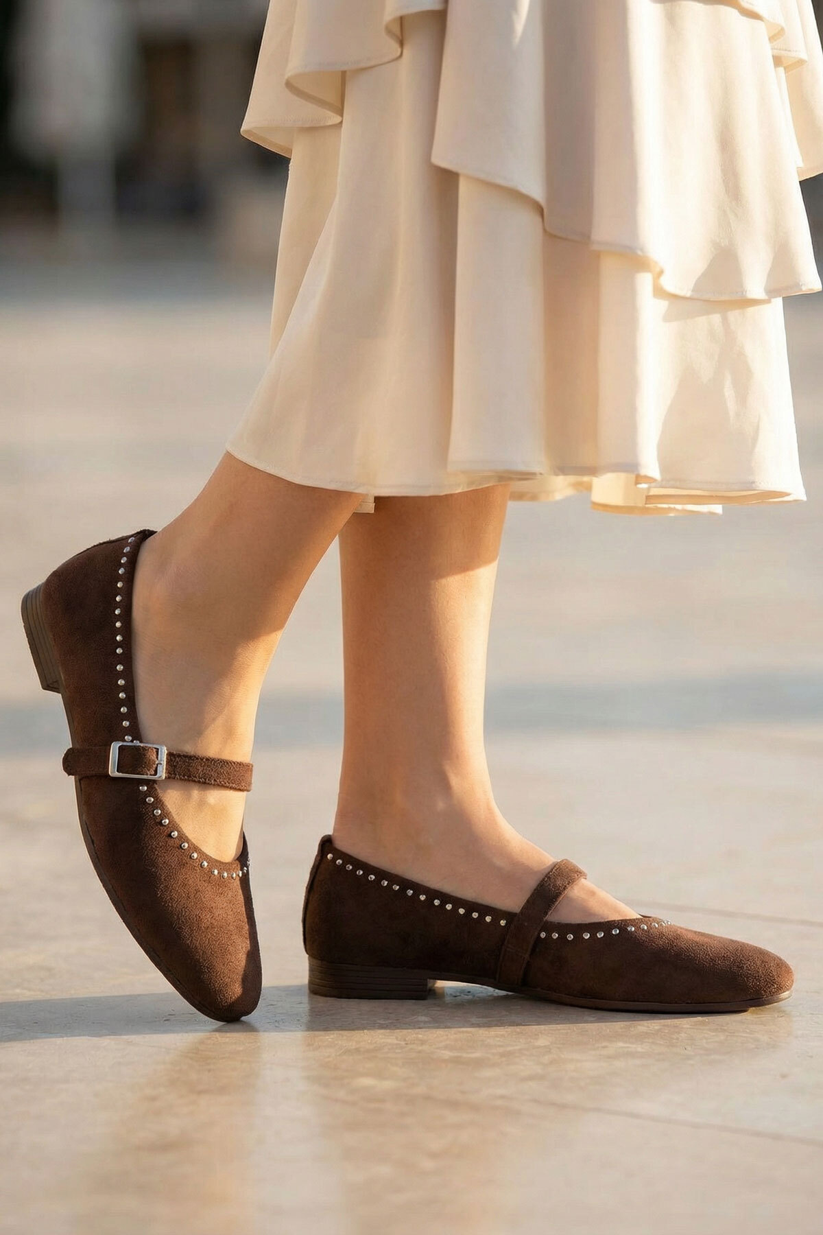 Coffee Suede Women's Flat Shoes 21244