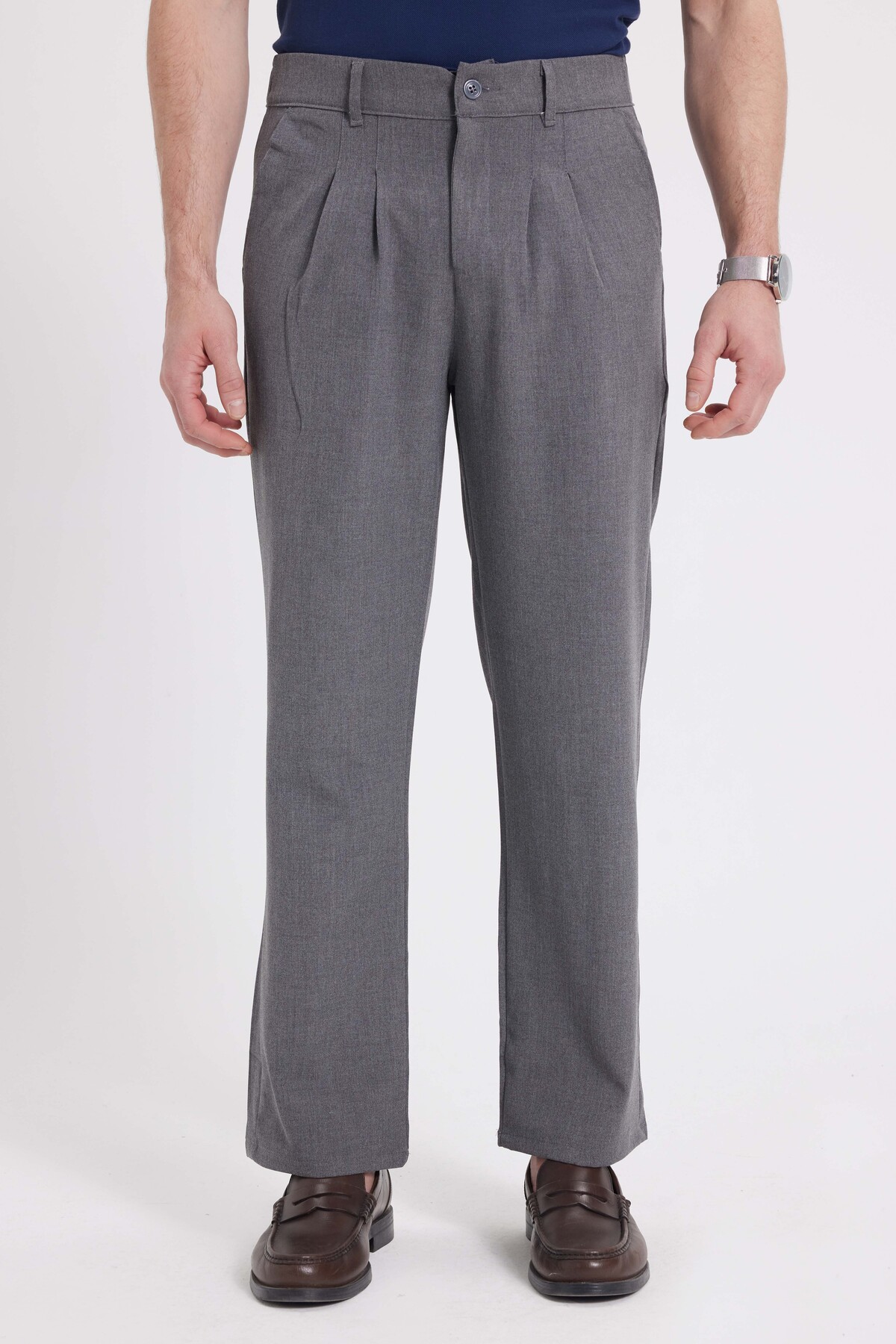 Men's Regular Fit Classic Cut Regular Waist Wide Leg Open Gray Pants