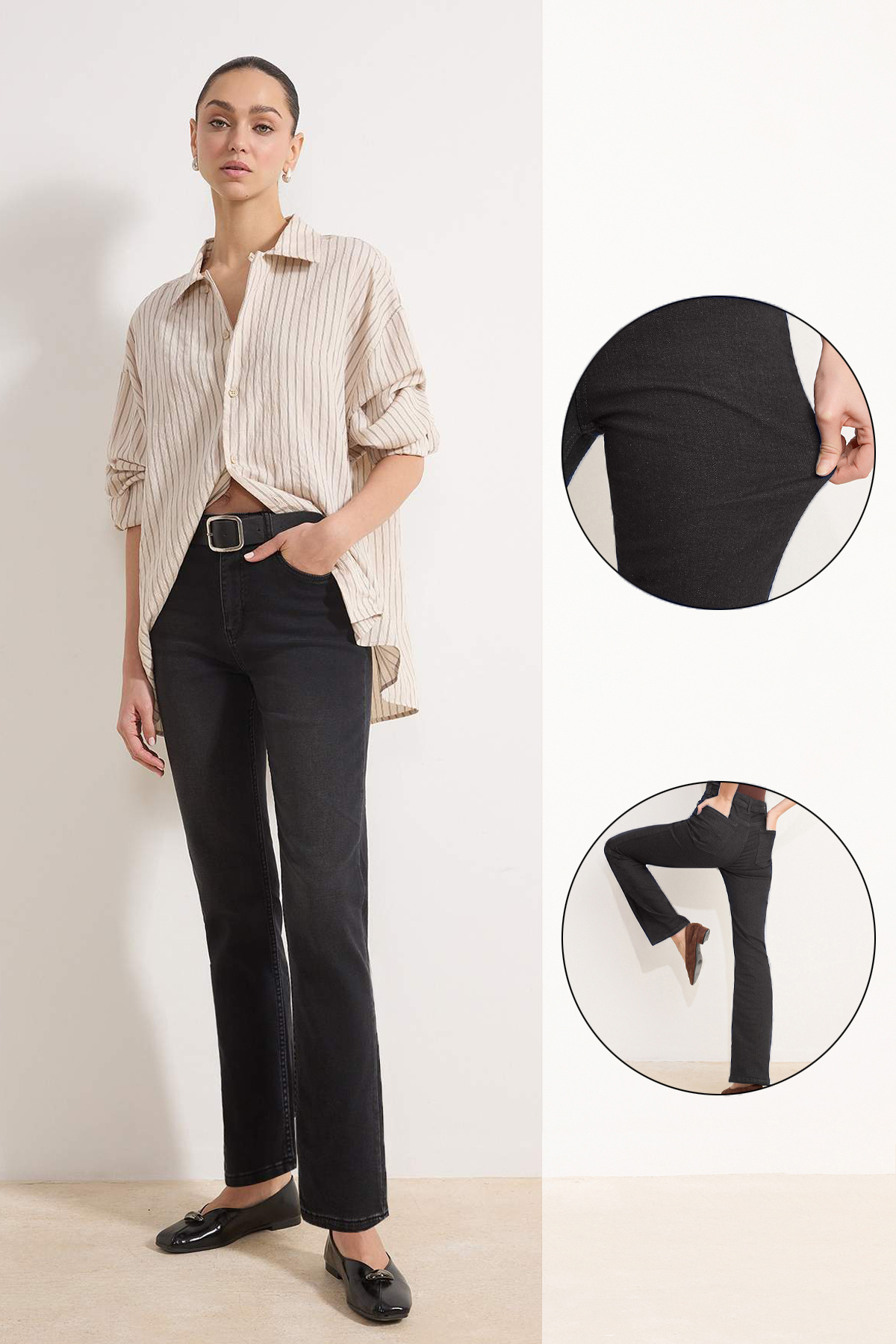 Trendyolmilla  Siyah Yüksek Bel Straight Yumuşak Ekstra Esneyen Örme Kot/Jeans TWOSS26JE00104