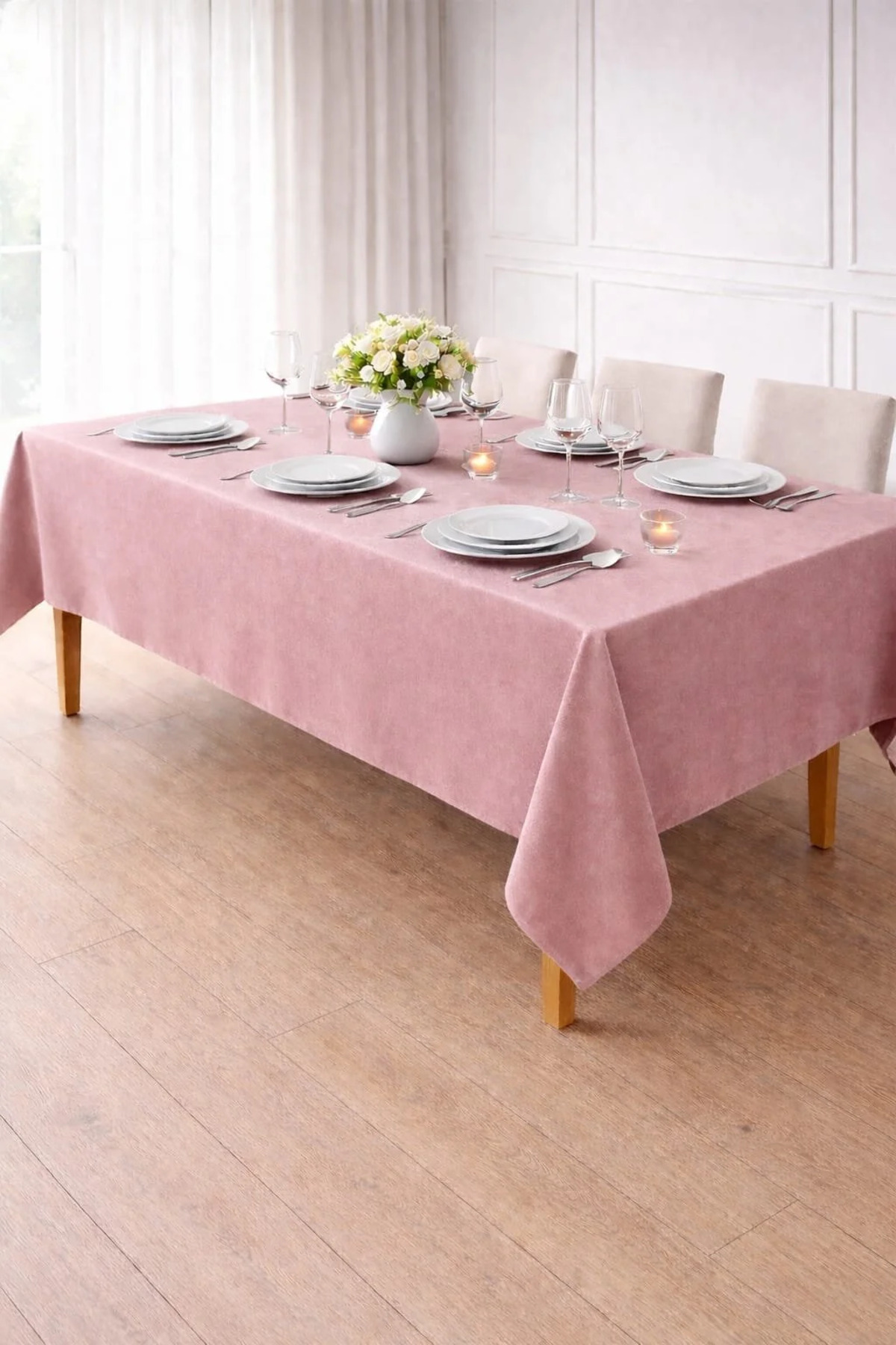 Velvet Textured Powder Color Tablecloth
