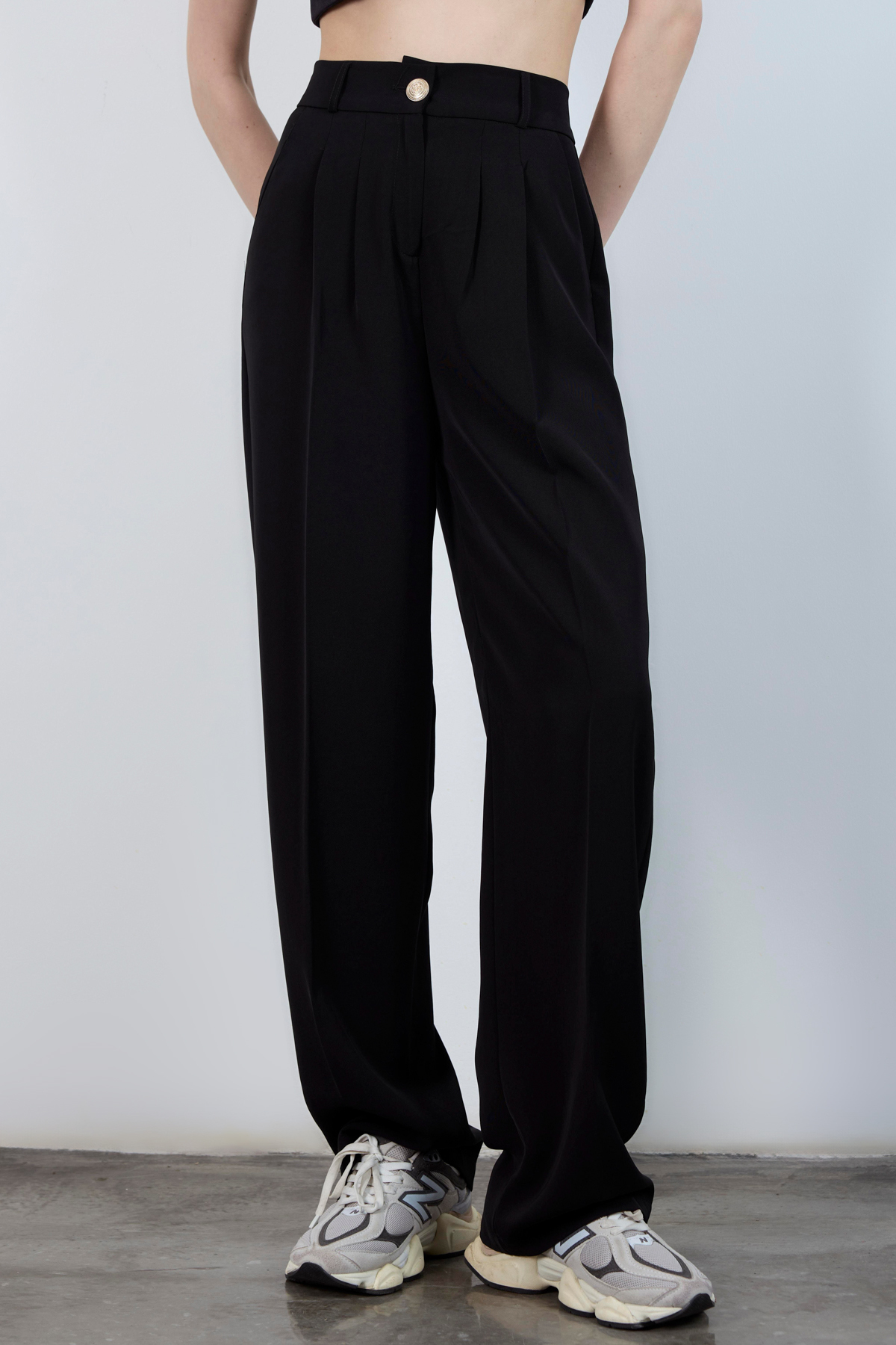 Trendyolmilla  Siyah Yüksel Bel Geniş Paça Dokuma Pantolon TWOAW26PL00161 - Görsel 7