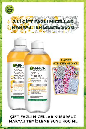 Garnier 2'li Çift Fazlı Micellar Makyaj Temizleme Suyu 400ml & Makyaj Pamuğu ...