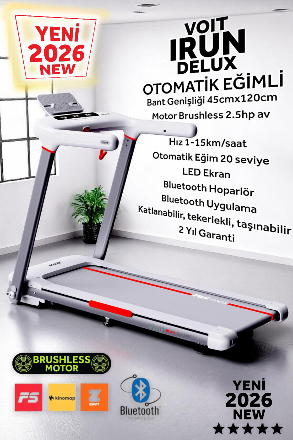 I Run Delux Treadmill, 20-Stage Auto Slope, Brushless, Foldable, Bluetooth App, 15km Speed