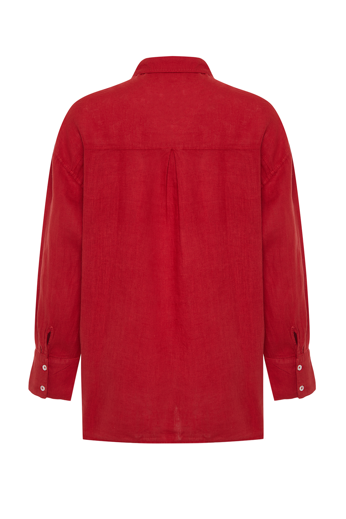 Trendyolmilla  Kırmızı % 100 Keten Cep Detaylı Oversize Gömlek TWOSS26GO00039 - Görsel 8