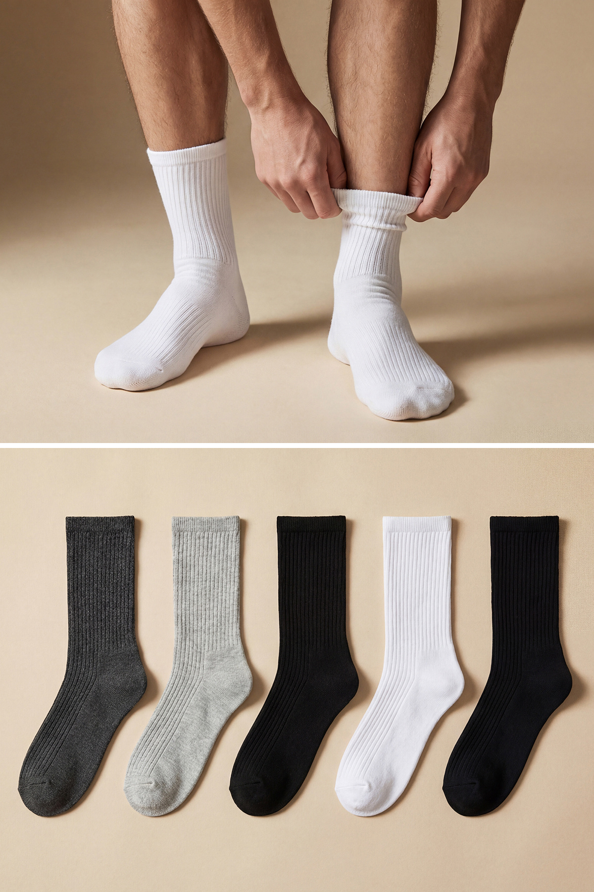 Trendyol Collection Unisex Szare bawełniane skarpetki teksturowane college'ow...