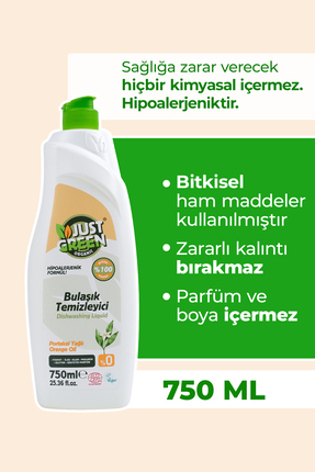Just Green Organic Bitkisel Elde Bulaşık Deterjanı Portakal Yağlı - %100 Doğa...