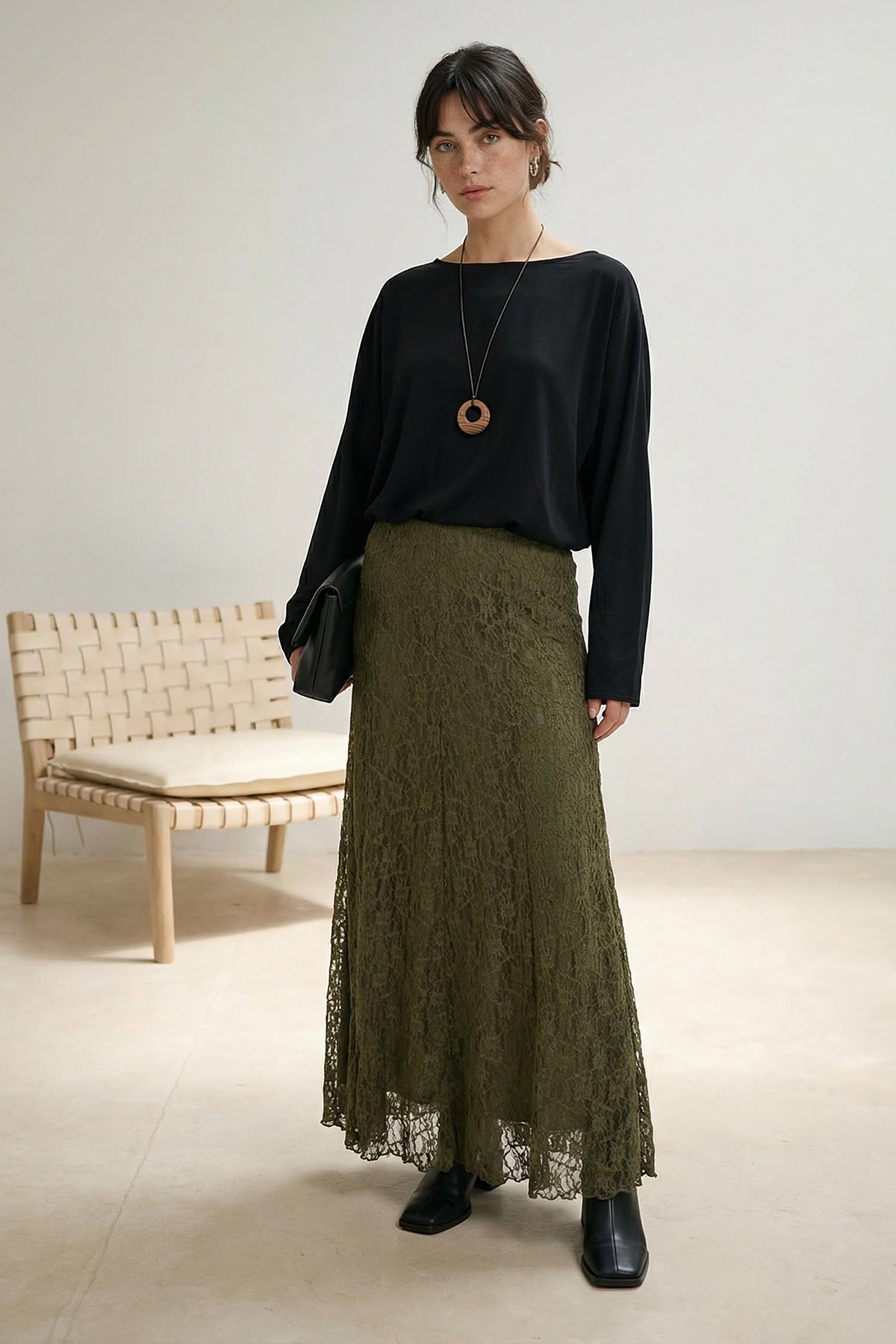 Trendyolmilla  Haki Astarlı Düz Örme Tesettür Etek TCTAW26EE00017 - Görsel 2