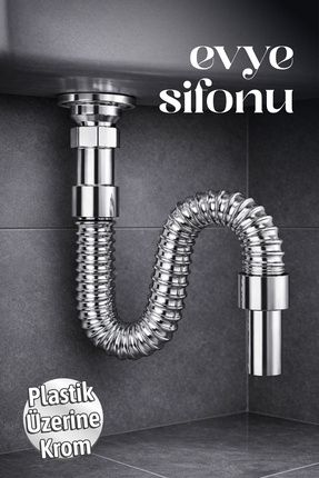 Badem10 Körüklü Lavabo Sifonu Koku Önleyici Krom Gümüş Evye Gider Borusu Sifo...