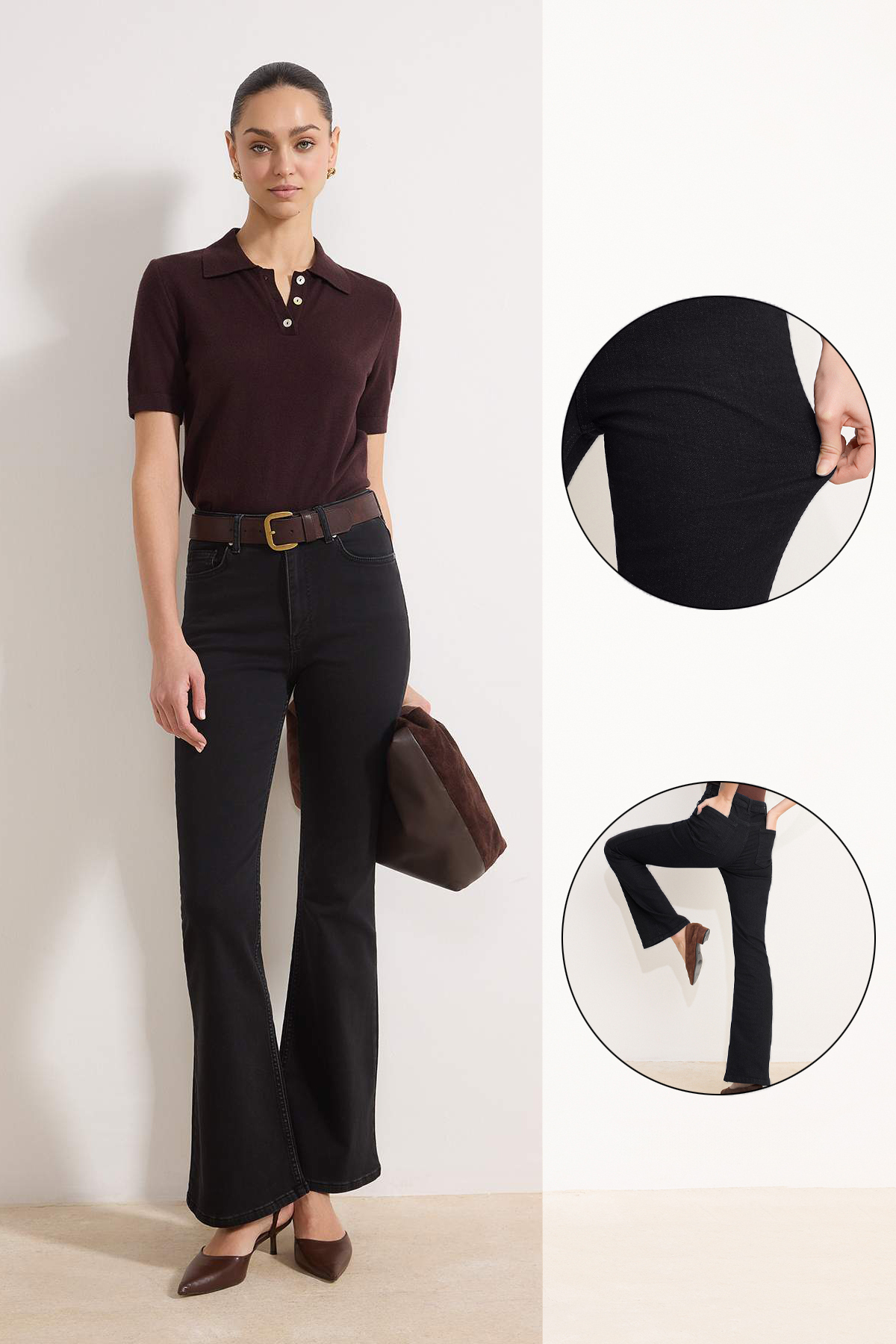 Trendyolmilla  Siyah Yüksek Bel Flare Yumuşak Ekstra Esneyen Örme Kot/Jeans TWOSS26JE00091