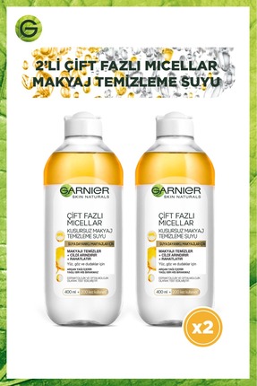 Garnier 2'li Çift Fazlı Micellar Makyaj Temizleme Suyu 400ml & Makyaj Pamuğu ...