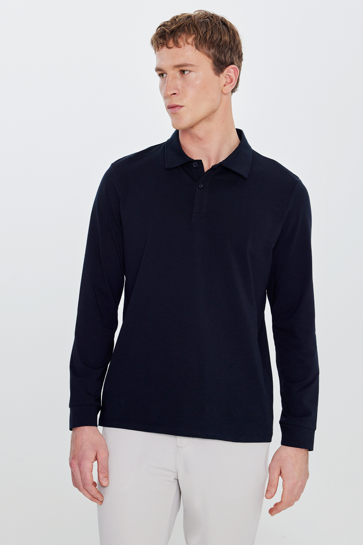 تیشرت AC&Co / Altınyıldız Classics کشسان آستین بلند مردانه با یقه پولوشرت اسلیم فیت و اسلیم فیت اورجینال - تصویر 3